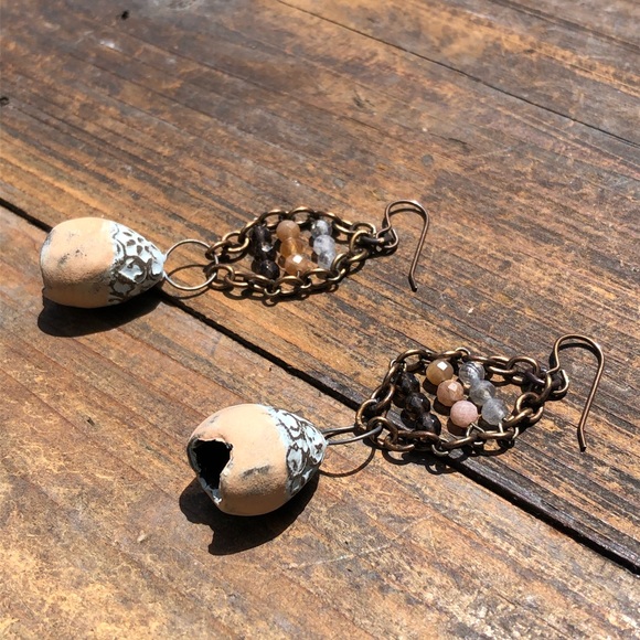 Ceramic Bell Gemstone Earrings - Picture 2 of 8